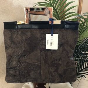 NWT Tre Vero Chocolate Snake Leather Tote